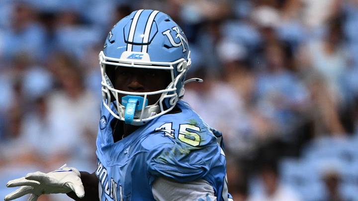 Sep 12, 2026; Chapel Hill, North Carolina, USA; North Carolina Tar Heels tight end Jelani Thurman (45) with the ball in the first quarter at Kenan Stadium. Mandatory Credit: Bob Donnan-Imagn Images Sep 12, 2026; Chapel Hill, North Carolina, USA; North Carolina Tar Heels tight end Jelani Thurman (45) with the ball in the first quarter at Kenan Stadium. Mandatory Credit: Bob Donnan-Imagn Images