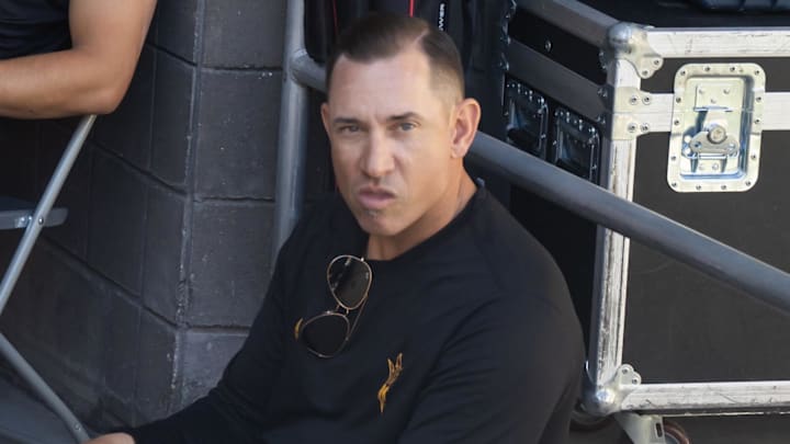Nov 30, 2024; Tucson, Arizona, USA; Arizona State Sun Devils quarterback Sam Leavitt (10) and wide receiver Jordyn Tyson (0) with offensive coordinator.Marcus Arroyo prior to game against the Arizona Wildcats during the Territorial Cup at Arizona Stadium. Mandatory Credit: Mark J. Rebilas-Imagn Images