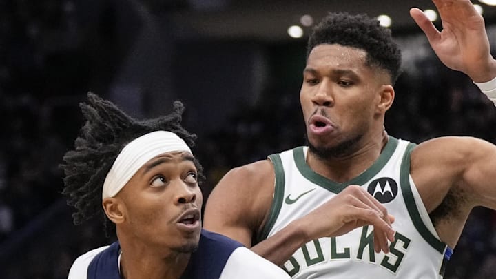 Washington Wizards guard Bilal Coulibaly drives for the basket against Milwaukee Bucks forward Giannis Antetokounmpo. Washington Wizards guard Bilal Coulibaly drives for the basket against Milwaukee Bucks forward Giannis Antetokounmpo.