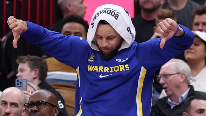 Jan 28, 2026; Salt Lake City, Utah, USA; Golden State Warriors guard Stephen Curry (30) reacts after a play against the Utah Jazz during the second half at Delta Center. Mandatory Credit: Rob Gray-Imagn Images