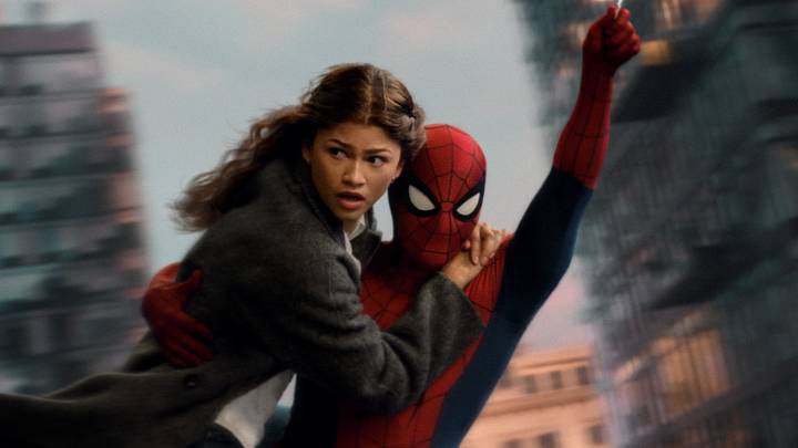 MJ (Zendaya) swings through the city with Spider-Man in Columbia Pictures SPIDER-MAN™: BRAND NEW DAY
