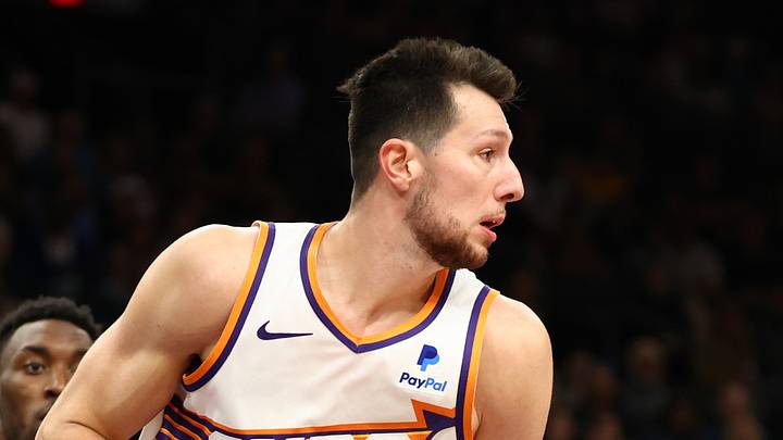 Nov 22, 2023; Phoenix, Arizona, USA; Phoenix Suns forward Drew Eubanks (14) against the Golden State Warriors at Footprint Center. Mandatory Credit: Mark J. Rebilas-USA TODAY Sports