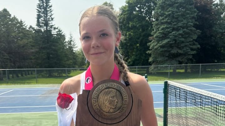 Gabriella Fleming of Cedar Rapids Xavier won her second Class 1A Iowa girls state tennis championship on Saturday.