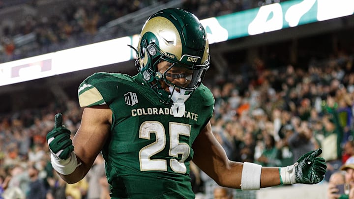 Colorado State Rams running back Lloyd Avant (25) reacts after a touchdown in the fourth quarter against the Fresno State Bulldogs at Sonny Lubick Field at Canvas Stadium.