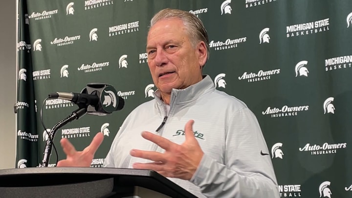 Michigan State Spartans head coach Tom Izzo speaks following a game against the Iowa Hawkeyes on Tuesday, Dec. 2, 2025, at the Breslin Center.