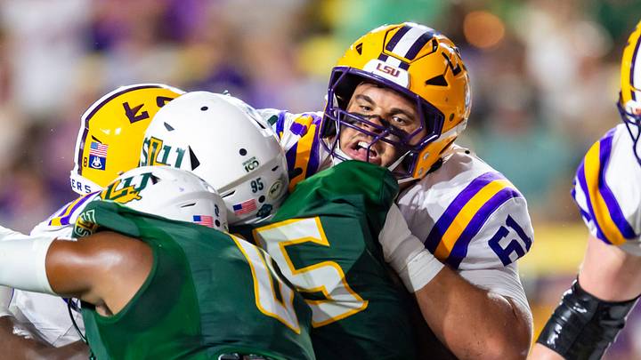 LSU Tigers center Braelin Moore 61, LSU Tigers take on the Southeastern Louisiana. Sept 20, 2025; Baton Rouge, Louisiana, USA; at Tiger Stadium. LSU Tigers center Braelin Moore 61, LSU Tigers take on the Southeastern Louisiana. Sept 20, 2025; Baton Rouge, Louisiana, USA; at Tiger Stadium.