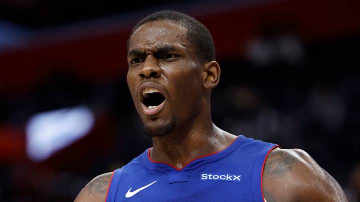 Detroit Pistons center Jalen Duren (0) reacts in the first half against the Miami Heat at Little Caesars Arena on December 16, 2024. Detroit Pistons center Jalen Duren (0) reacts in the first half against the Miami Heat at Little Caesars Arena on December 16, 2024.