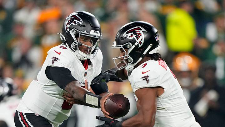 Atlanta Falcons quarterback Michael Penix Jr. (9) and running back Bijan Robinson (7)