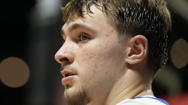 Dallas Mavericks forward Cooper Flagg looks on against the Los Angeles Lakers.