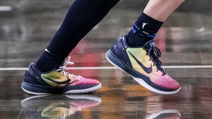 Indiana Fever guard Caitlin Clark wears the Nike Kobe 6 Protro "Eras Tour" colorway. Indiana Fever guard Caitlin Clark wears the Nike Kobe 6 Protro "Eras Tour" colorway.