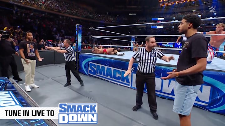 Jalen Brunson and Tyrese Haliburton at WWE SmackDown on June 28, 2024.