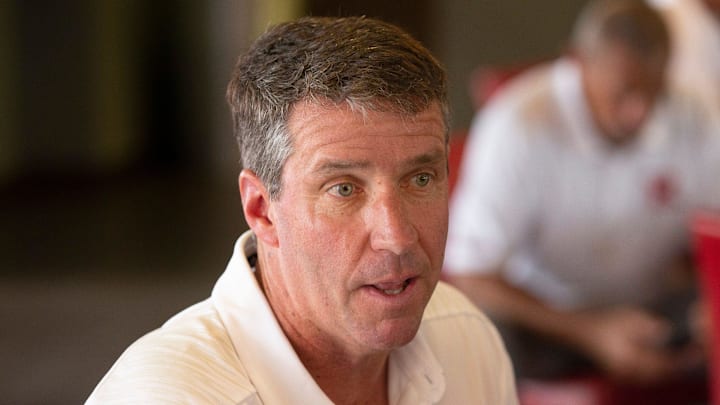 Rutgers Offensive Coordinator John McNulty.  Rutgers Football Media Day in Piscataway, NJ on August 12, 2018.