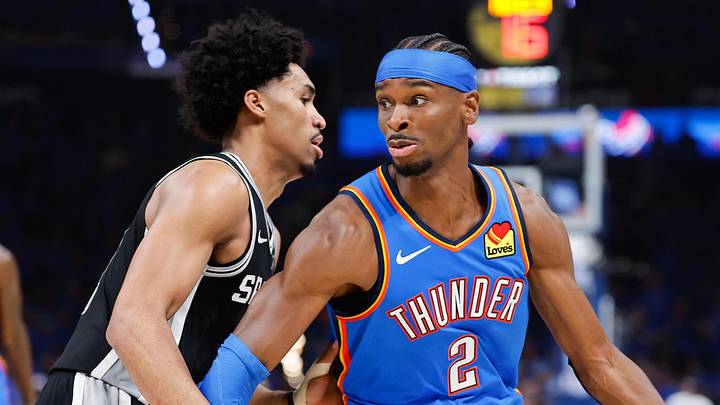 May 18, 2026; Oklahoma City, Oklahoma, USA; Oklahoma City Thunder guard Shai Gilgeous-Alexander (2) drives the ball in the third quarter against the San Antonio Spurs during Game 1 of the Western Conference Finals for the 2026 NBA Playoffs at Paycom Center. May 18, 2026; Oklahoma City, Oklahoma, USA; Oklahoma City Thunder guard Shai Gilgeous-Alexander (2) drives the ball in the third quarter against the San Antonio Spurs during Game 1 of the Western Conference Finals for the 2026 NBA Playoffs at Paycom Center.