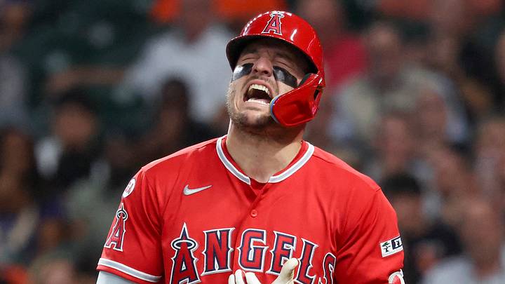 Aug 19, 2026; Houston, Texas, USA; Los Angeles Angels center fielder Mike Trout (27) reacts after being hit by a pitch during the third inning against the Houston Astros at Daikin Park. Mandatory Credit: Troy Taormina-Imagn Images Aug 19, 2026; Houston, Texas, USA; Los Angeles Angels center fielder Mike Trout (27) reacts after being hit by a pitch during the third inning against the Houston Astros at Daikin Park. Mandatory Credit: Troy Taormina-Imagn Images