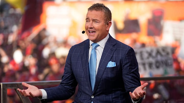 Kirk Herbstreit speaks on the set of ESPN College GameDay prior to the NCAA football game between the Ohio State Buckeyes and the Texas Longhorns at Ohio Stadium on Aug. 30, 2025.