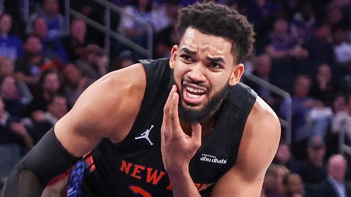 Oct 25, 2026; New York, New York, USA; New York Knicks center Karl-Anthony Towns (32) reacts after getting hit in the face in the second quarter against the Orlando Magic at Madison Square Garden. Mandatory Credit: Wendell Cruz-Imagn Images Oct 25, 2026; New York, New York, USA; New York Knicks center Karl-Anthony Towns (32) reacts after getting hit in the face in the second quarter against the Orlando Magic at Madison Square Garden. Mandatory Credit: Wendell Cruz-Imagn Images