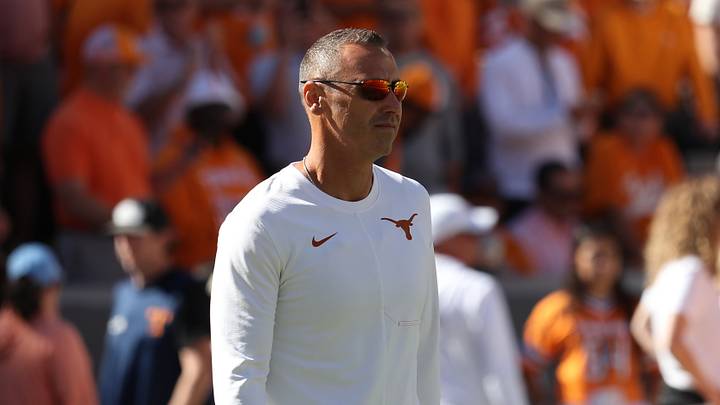 Texas Longhorns head coach Steve Sarkisian looks on before the game against the Tennessee Volunteers at Neyland Stadium. Texas Longhorns head coach Steve Sarkisian looks on before the game against the Tennessee Volunteers at Neyland Stadium.