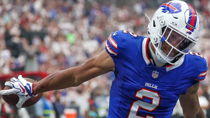 Buffalo Bills wide receiver DJ Moore reacts to his touchdown against the Houston Texans. Buffalo Bills wide receiver DJ Moore reacts to his touchdown against the Houston Texans.