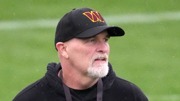 Washington Commanders head coach Dan Quinn during practice at Ciudad Deportiva del Real Madrid.