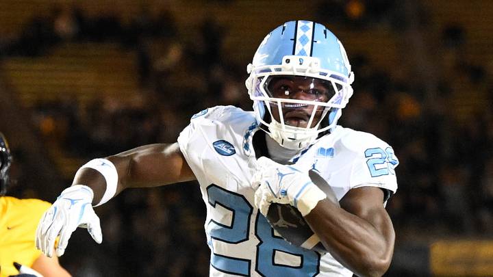 Oct 17, 2025; Berkeley, California, USA; North Carolina Tar Heels running back Benjamin Hall (28) runs for a touchdown against the California Golden Bears in the first quarter at California Memorial Stadium. Mandatory Credit: Eakin Howard-Imagn Images Oct 17, 2025; Berkeley, California, USA; North Carolina Tar Heels running back Benjamin Hall (28) runs for a touchdown against the California Golden Bears in the first quarter at California Memorial Stadium. Mandatory Credit: Eakin Howard-Imagn Images