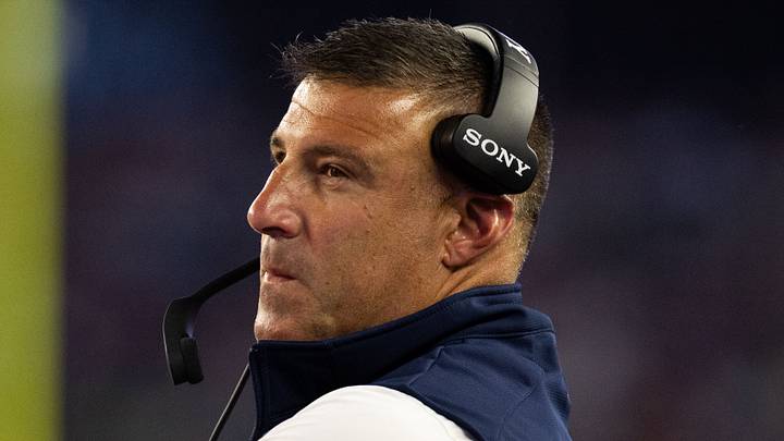 Aug 22, 2026; Foxborough, Massachusetts, USA;  New England Patriots head coach Mike Vrabel looks on in the second quarter against the Philadelphia Eagles at Gillette Stadium.  Mandatory Credit: Edward Finan-Imagn Images