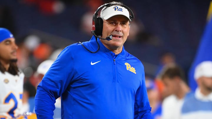 Oct 18, 2025; Syracuse, New York, USA; Pittsburgh Panthers head coach Pat Narduzzi looks on against the Syracuse Orange during the second half at the JMA Wireless Dome. Mandatory Credit: Rich Barnes-Imagn Images