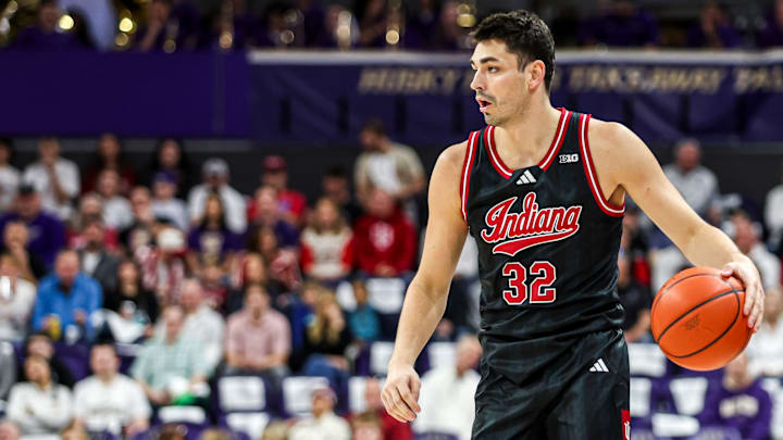 Indiana's Trey Galloway dribbles against Washington at Alaska Airlines Arena in Seattle. Indiana's Trey Galloway dribbles against Washington at Alaska Airlines Arena in Seattle.