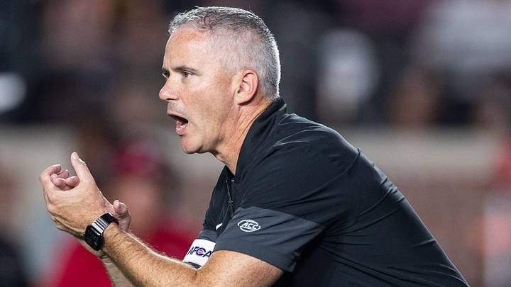 Florida State football coach Mike Norvell coaches his players as they warm up after the game was delayed due to a power outage. The SMU Mustangs lead the Florida State Seminoles 17-10 at the end of the first half Monday, Sept. 7, 2026. Florida State football coach Mike Norvell coaches his players as they warm up after the game was delayed due to a power outage. The SMU Mustangs lead the Florida State Seminoles 17-10 at the end of the first half Monday, Sept. 7, 2026.