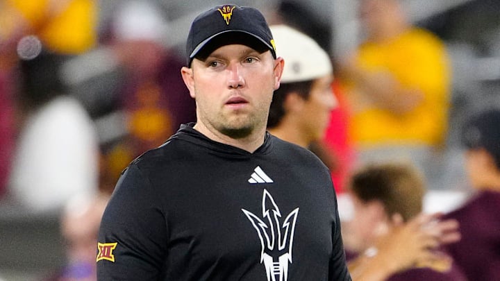 Arizona State head coach Kenny Dillingham walks the field prior to a game against Arizona at Mountain America Stadium in Tempe, on Nov. 28, 2025. Arizona State head coach Kenny Dillingham walks the field prior to a game against Arizona at Mountain America Stadium in Tempe, on Nov. 28, 2025.