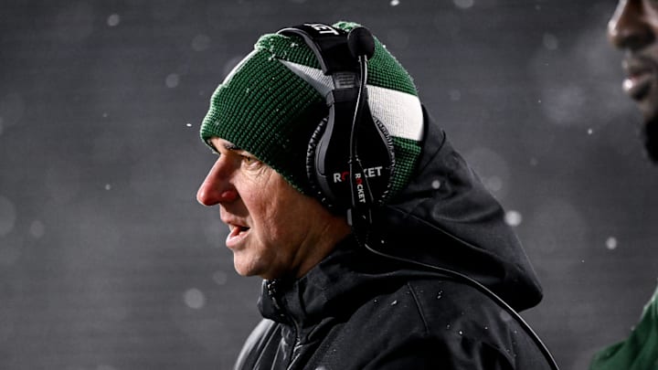 Michigan State's head coach Jonathan Smith looks on during the fourth quarter in the game against Rutgers on Saturday, Nov. 30, 2024, at Spartan Stadium in East Lansing.