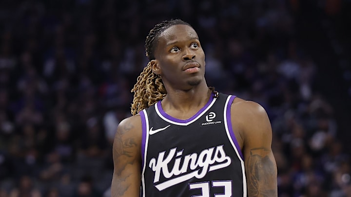Oct 24, 2025; Sacramento, California, USA; Sacramento Kings guard Keon Ellis (23) between plays against the Utah Jazz during the first quarter at Golden 1 Center. Oct 24, 2025; Sacramento, California, USA; Sacramento Kings guard Keon Ellis (23) between plays against the Utah Jazz during the first quarter at Golden 1 Center.