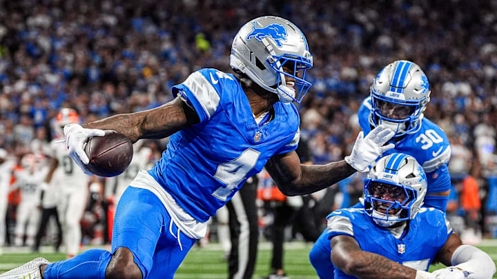 Detroit Lions cornerback D.J. Reed celebrates an interception against the Cleveland Browns Detroit Lions cornerback D.J. Reed celebrates an interception against the Cleveland Browns
