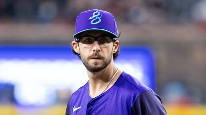 Aug 24, 2025; Phoenix, Arizona, USA; Arizona Diamondbacks pitcher Zac Gallen against the Cincinnati Reds at Chase Field. Mandatory Credit: Mark J. Rebilas-Imagn Images
