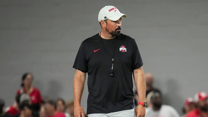 Ohio State Buckeyes head coach Ryan Day watches during football training camp inside the Woody Hayes Athletic Center in Columbus on Aug. 7, 2026. Ohio State Buckeyes head coach Ryan Day watches during football training camp inside the Woody Hayes Athletic Center in Columbus on Aug. 7, 2026.