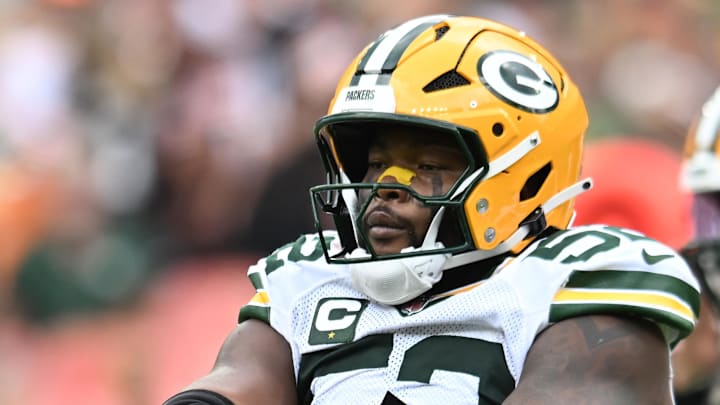Green Bay Packers defensive end Rashan Gary (52) celebrates after a sack against the Cleveland Browns. Green Bay Packers defensive end Rashan Gary (52) celebrates after a sack against the Cleveland Browns.