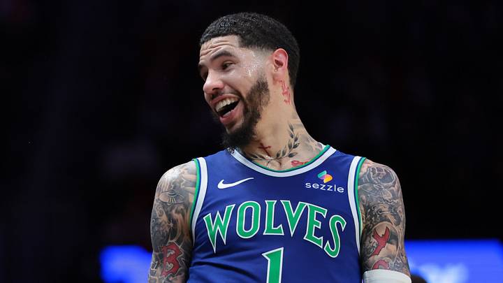 Oct 21, 2026; Miami, Florida, USA; Minnesota Timberwolves guard LaMelo Ball (1) reacts toward the fans against the Miami Heat during the second quarter at Kaseya Center. Mandatory Credit: Sam Navarro-Imagn Images