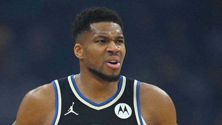 Milwaukee Bucks forward Giannis Antetokounmpo (34) reacts in the first quarter against the Cleveland Cavaliers at Rocket Arena on November 17, 2025.