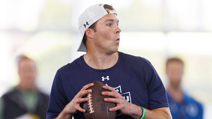 Quarterback Riley Leonard during Notre Dame football's Pro Day at Irish Athletic Center on Thursday, March 27, 2025, in South Bend.