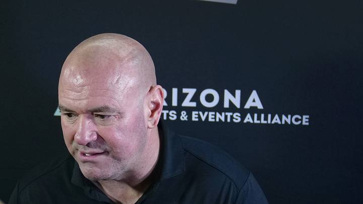Dana White, president and CEO of UFC, answers questions from the press following a press conference announcing the partnership of TKO Group and the Arizona Sports & Events Alliance at State Farm Stadium in Glendale on Aug. 4, 2026. Dana White, president and CEO of UFC, answers questions from the press following a press conference announcing the partnership of TKO Group and the Arizona Sports & Events Alliance at State Farm Stadium in Glendale on Aug. 4, 2026.