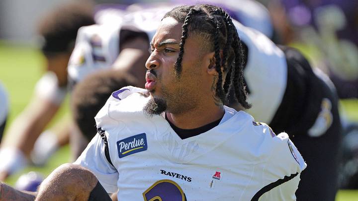 Baltimore Ravens cornerback Nate Wiggins (2) stretches during practice at Under Armour Peformance Center. Baltimore Ravens cornerback Nate Wiggins (2) stretches during practice at Under Armour Peformance Center.