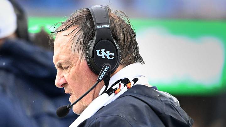 Oct 3, 2026; Chapel Hill, North Carolina, USA; North Carolina Tar Heels head coach Bill Belichick on the sidelines in the second half at Kenan Stadium. Mandatory Credit: Bob Donnan-Imagn Images