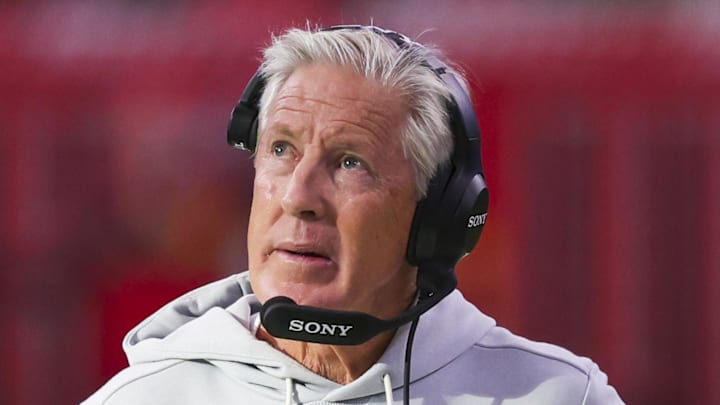 Dec 21, 2025; Houston, Texas, USA; Las Vegas Raiders head coach Pete Carroll stands on the sidelines during the first quarter against the Houston Texans at NRG Stadium. Mandatory Credit: Thomas Shea-Imagn Images