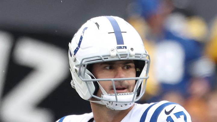Indianapolis Colts quarterback Daniel Jones throws a pass