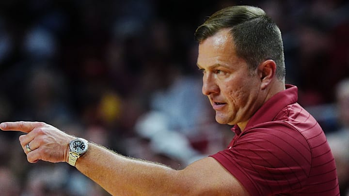 Iowa State Cyclones men's basketball head coach T.J. Otzelberger calls a play during the second half against Oklahoma State in the Big-12 men’s basketball on Jan. 10, 2026, at Hilton Coliseum in Ames, Iowa.
