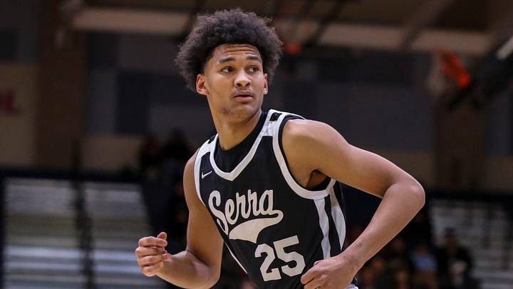 Serra's Maximo Adams (25) looks to coaches as he runs down the court during the first quarter of their first-round CIF-SS playoff game at Indio High School in Indio, Calif., Wednesday, Feb. 7, 2024. Serra's Maximo Adams (25) looks to coaches as he runs down the court during the first quarter of their first-round CIF-SS playoff game at Indio High School in Indio, Calif., Wednesday, Feb. 7, 2024.