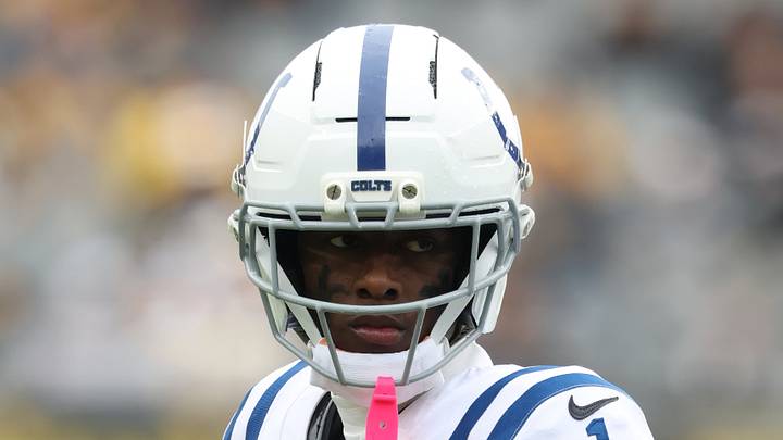 Indianapolis Colts cornerback Sauce Gardner looks on Indianapolis Colts cornerback Sauce Gardner looks on