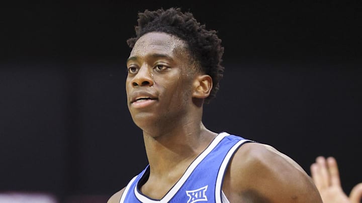 Nov 28, 2025; Kissimmee, FL, USA; Brigham Young University Cougars forward AJ Dybantsa (3) reacts after making a three point basket against the Dayton Flyers in the second half during the ESPN Events Invitational at State Farm Field House. Mandatory Credit: Nathan Ray Seebeck-Imagn Images