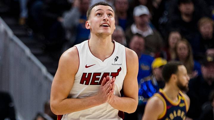 Miami Heat forward Nikola Jovic (5) reacts (Mandatory Credit: John Hefti-Imagn Images) Miami Heat forward Nikola Jovic (5) reacts (Mandatory Credit: John Hefti-Imagn Images)