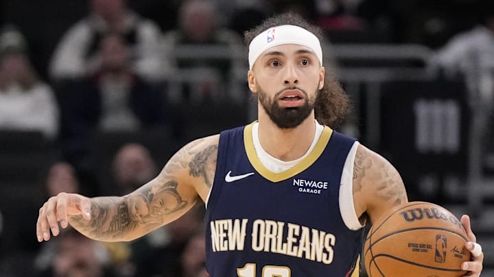 Feb 4, 2026; Milwaukee, Wisconsin, USA;  New Orleans Pelicans guard Jose Alvarado (15) during the game against the Milwaukee Bucks at Fiserv Forum. Mandatory Credit: Jeff Hanisch-Imagn Images