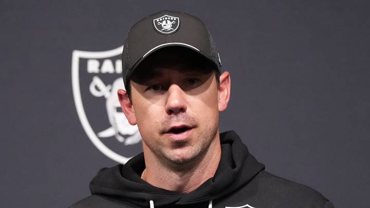 Sep 13, 2026; Paradise, Nevada, USA;  Las Vegas Raiders head coach Klint Kubiak speaks with media after the game against the Miami Dolphins at Allegiant Stadium.  Mandatory Credit: Kirby Lee-Imagn Images